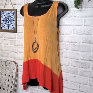 New York & Company Orange Color block Asymmetrical Tank Top Boho Hippie Small